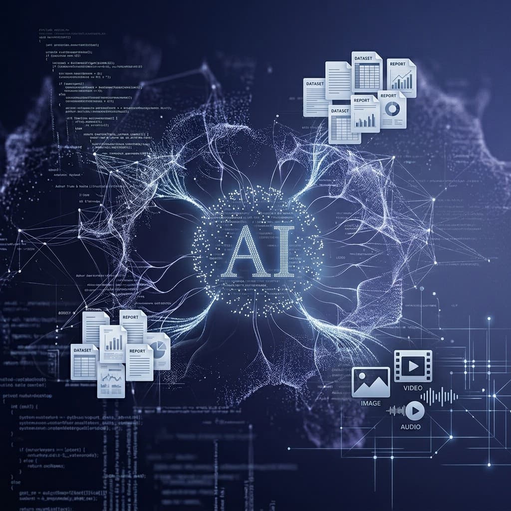 Generative AI visualization with datasets, reports, and media outputs